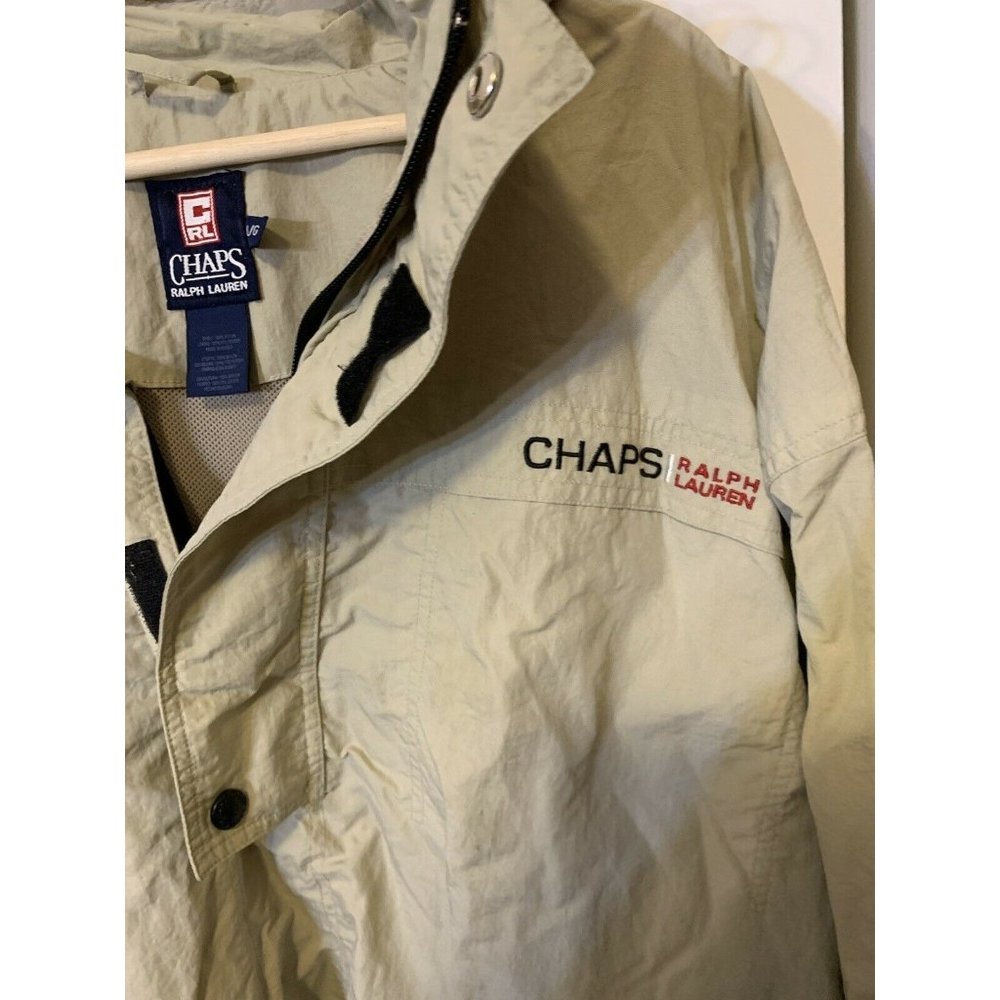 Vtg 90’s Chaps Ralph Lauren Mens Sz L 1/2‎ Zip Pullover Coat Sailing Jacket Tan